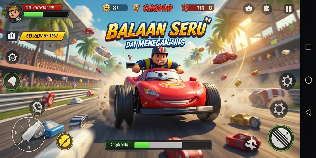Screenshot gameplay GIM999 menampilkan aksi balapan yang mendebarkan.