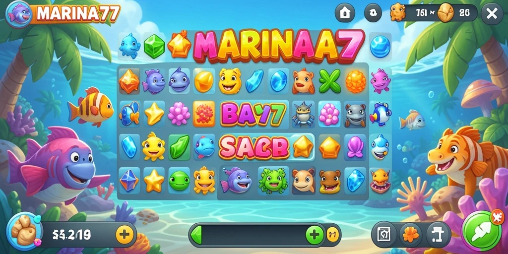 Tangkapan layar gameplay seru dalam MARINA77, menunjukkan kombinasi warna-warni.