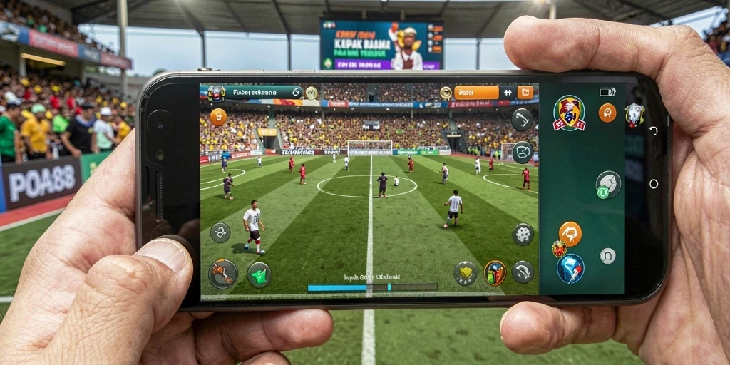 Tampilan gameplay seru dalam POA88 dengan aksi sepak bola yang mendebarkan.