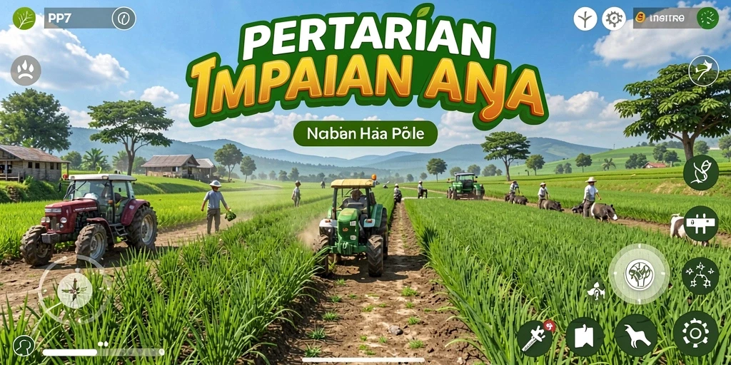 Tangkapan layar gameplay PP7 yang menampilkan ladang dan aktivitas bertani.